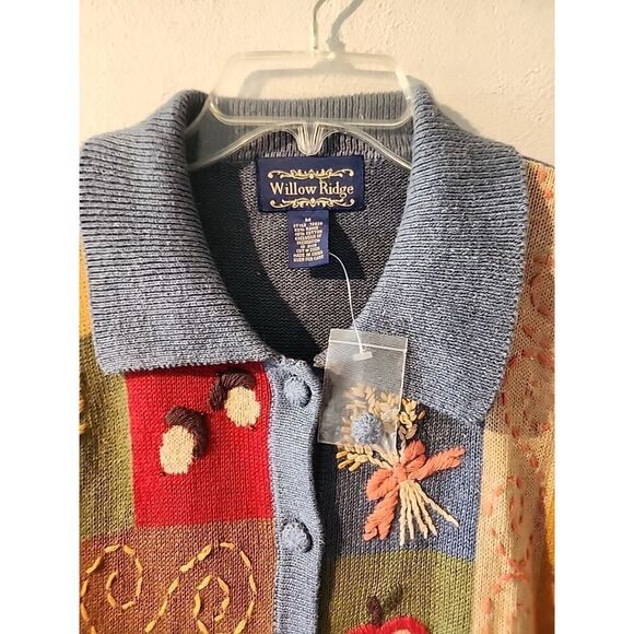 Willow Ridge Fall Embroidered Sweater Jacket Cardigan NWT Leaves Apples - Picture 3 of 7